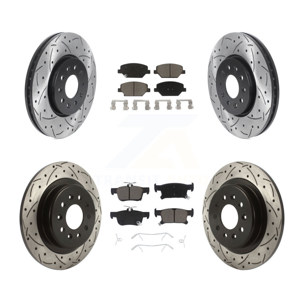 Front Rear Coated Drill Slot Disc Brake Rotor Ceramic Pad Kit For Buick Envision