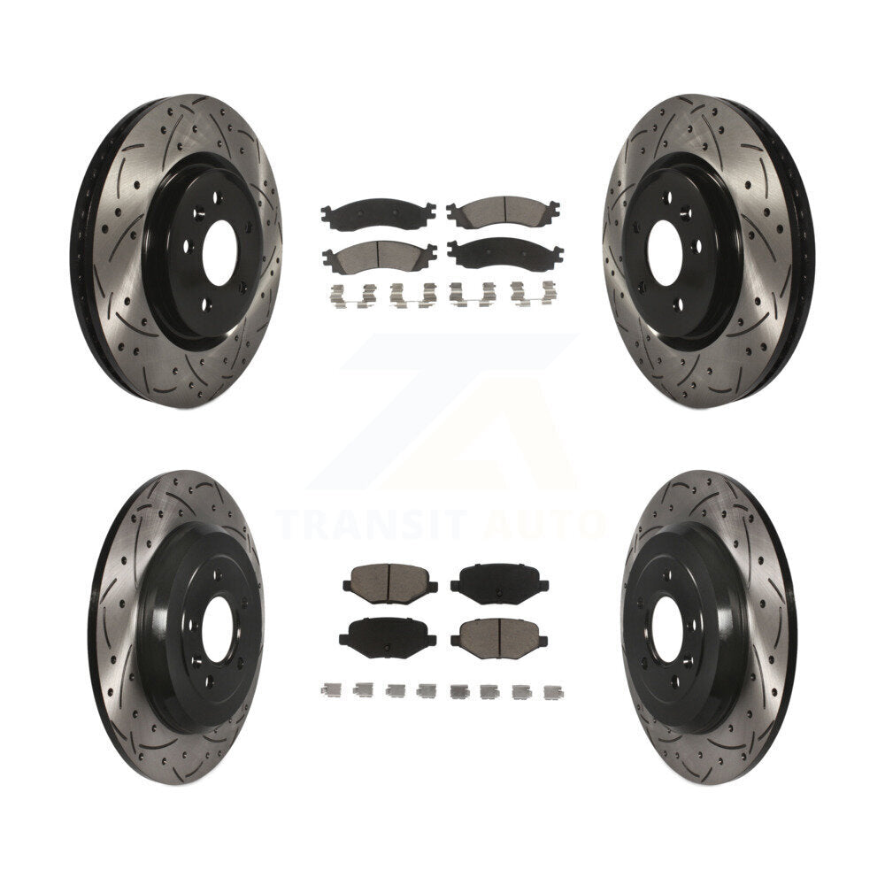 [Front+Rear] 10-12 Ford Taurus SHO Performance Drilled & Slotted Brake Rotor & Ceramic Pads Kit For Max Braking