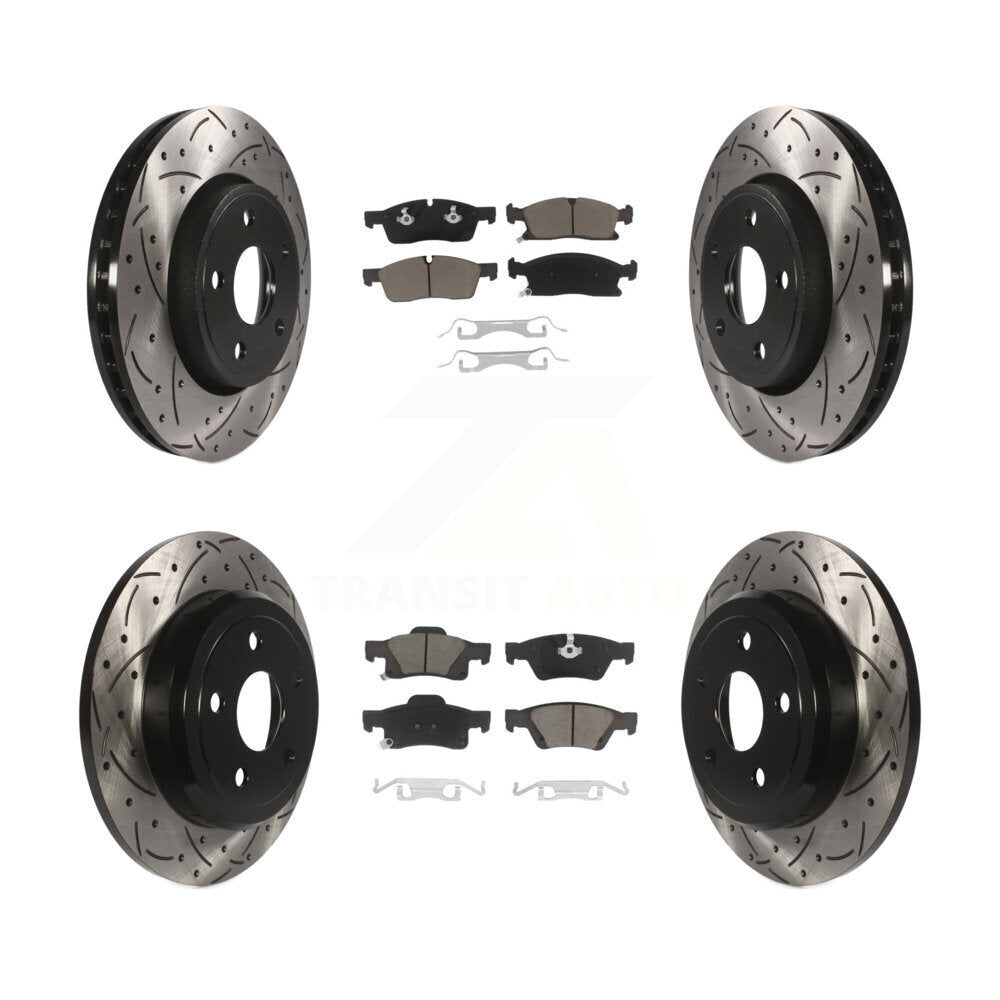 Front Rear Coated Drill Slot Disc Brake Rotors Ceramic Pad Kit For Dodge Durango