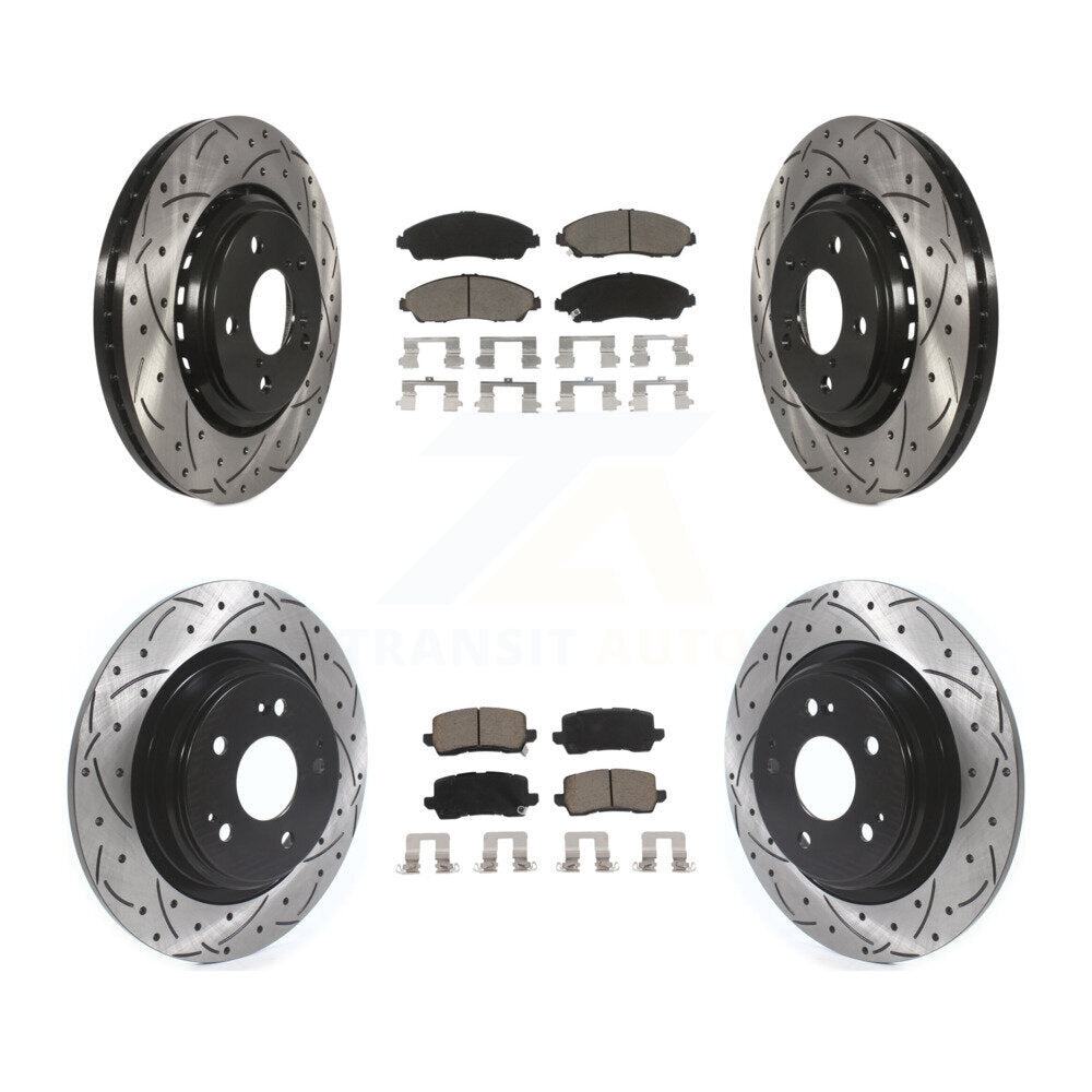 Front Rear Coated Drilled Slotted Disc Brake Rotor Ceramic Pad Kit For Acura MDX