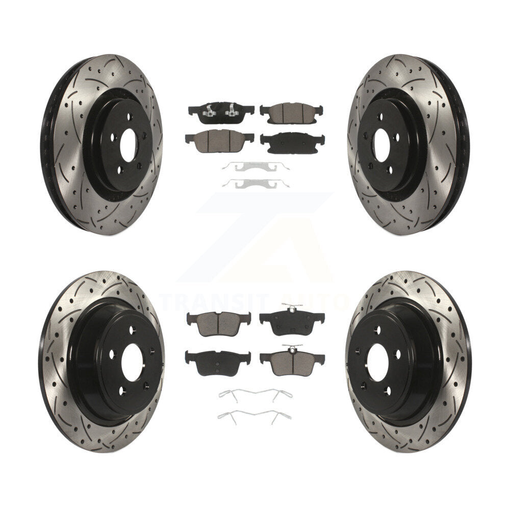 Front Rear Drill Slot Disc Brake Rotor Ceramic Pad Kit For Ford Edge Lincoln MKX