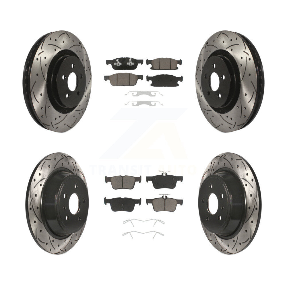 Front Rear Coated Drilled Slot Disc Brake Rotors Ceramic Pad Kit For Lincoln MKX
