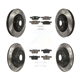Front Rear Coated Drilled Slot Disc Brake Rotors Ceramic Pad Kit For Lincoln MKX