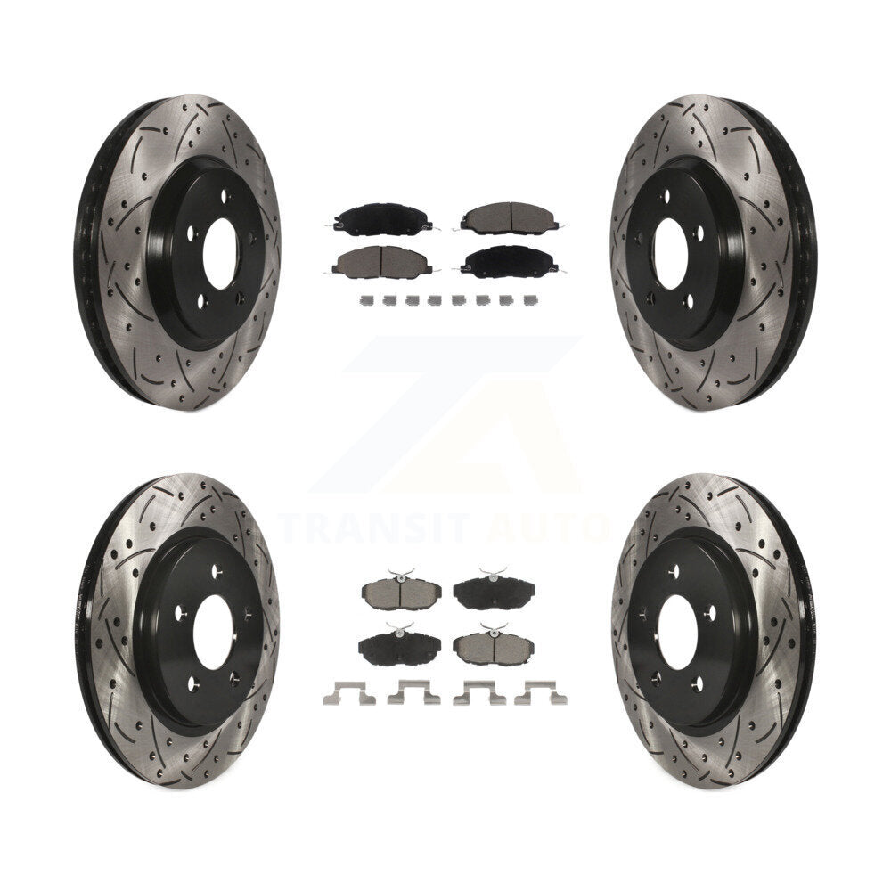 Front Rear Coated Drilled Slot Disc Brake Rotor Ceramic Pad Kit For Ford Mustang