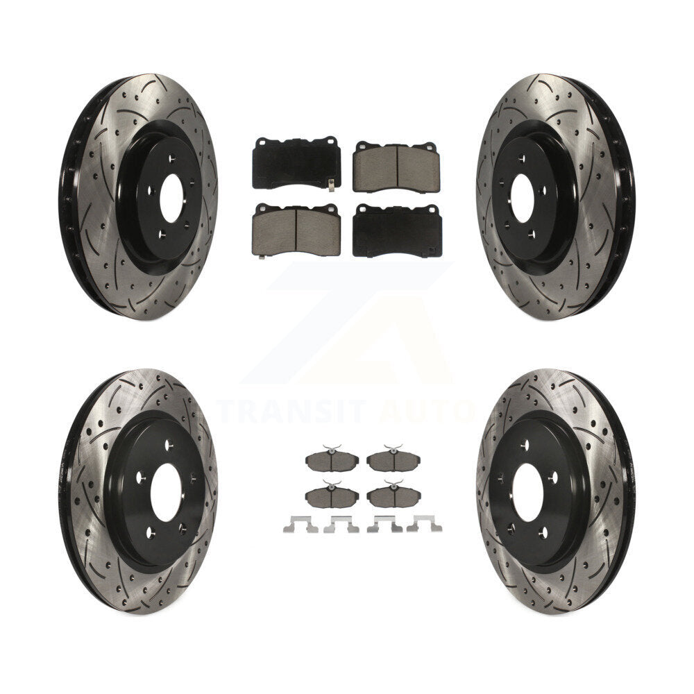 Front Rear Coated Drilled Slot Disc Brake Rotor Ceramic Pad Kit For Ford Mustang