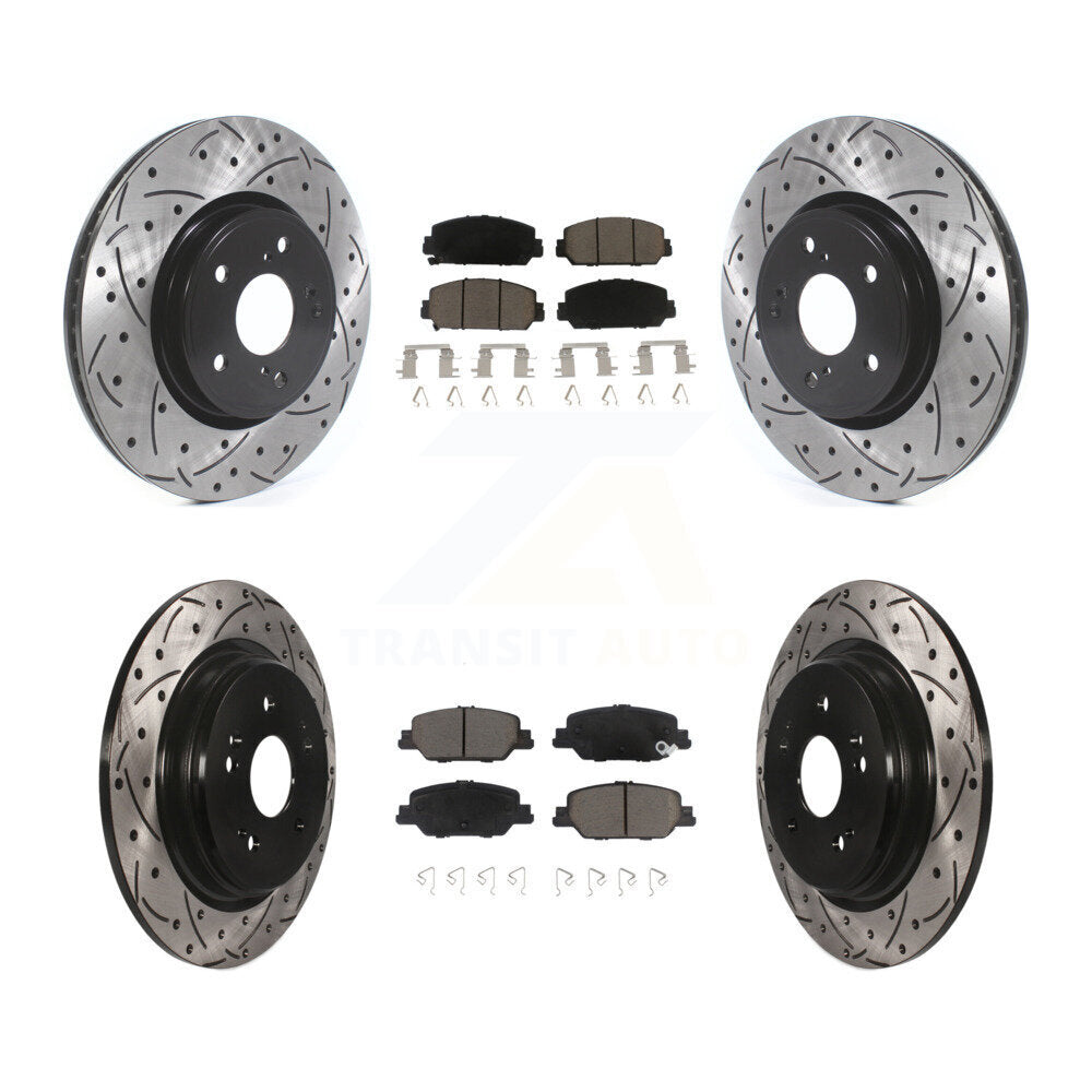 Front Rear Coated Drilled Slot Disc Brake Rotor & Ceramic Pad Kit For Honda CR-V