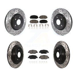 Front Rear Coated Drilled Slot Disc Brake Rotor & Ceramic Pad Kit For Honda CR-V
