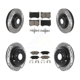 Front Rear Coat Drill Slot Disc Brake Rotors Ceramic Pad Kit For Hyundai Genesis