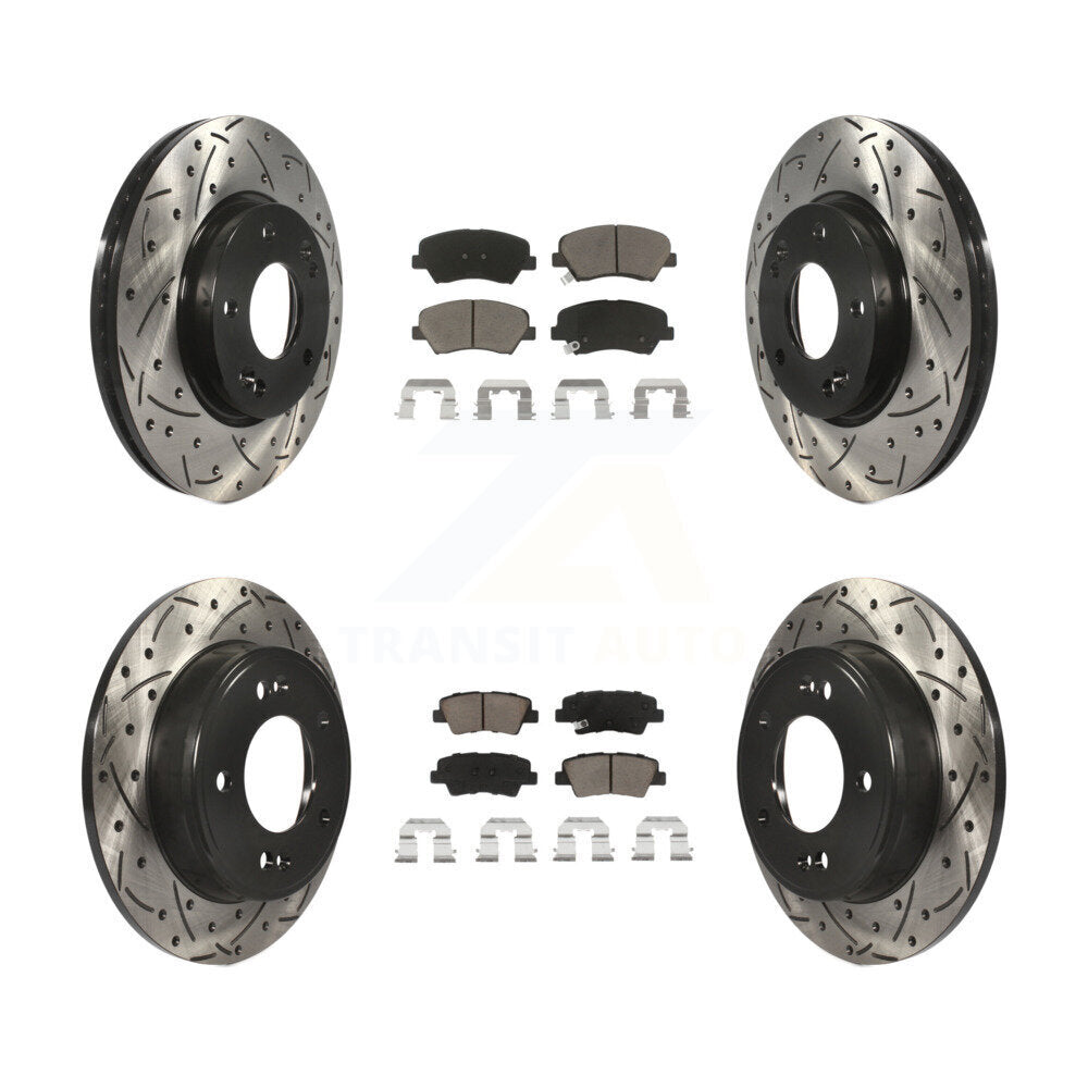 Front Rear Drill Slot Brake Rotors Ceramic Pad Kit For Hyundai Elantra Kia Forte