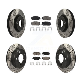 Front Rear Drill Slot Brake Rotor Ceramic Pad Kit For Hyundai Veloster Kia Forte