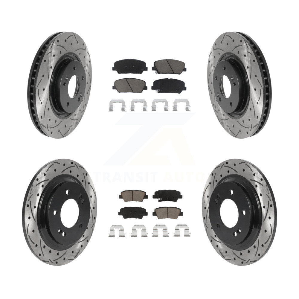 [Front+Rear] 13-15 Kia Optima 2.0L Performance Drilled & Slotted Brake Rotor & Ceramic Pads Kit For Max Braking