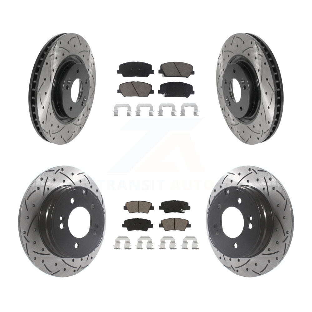 Front Rear Coat Drill Slot Disc Brake Rotors Ceramic Pad Kit For Kia Optima 2.0L