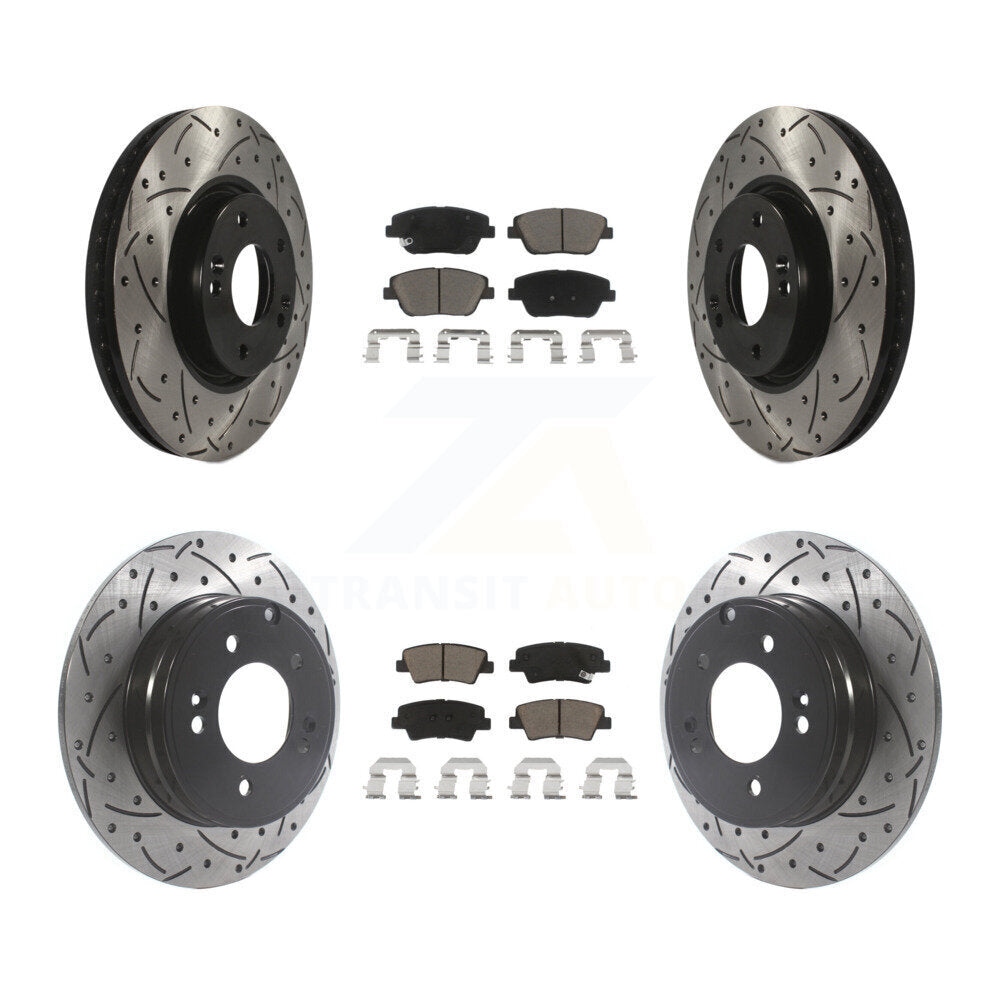 Front Rear Drill Slot Brake Rotors Ceramic Pad Kit For Hyundai Sonata Kia Optima