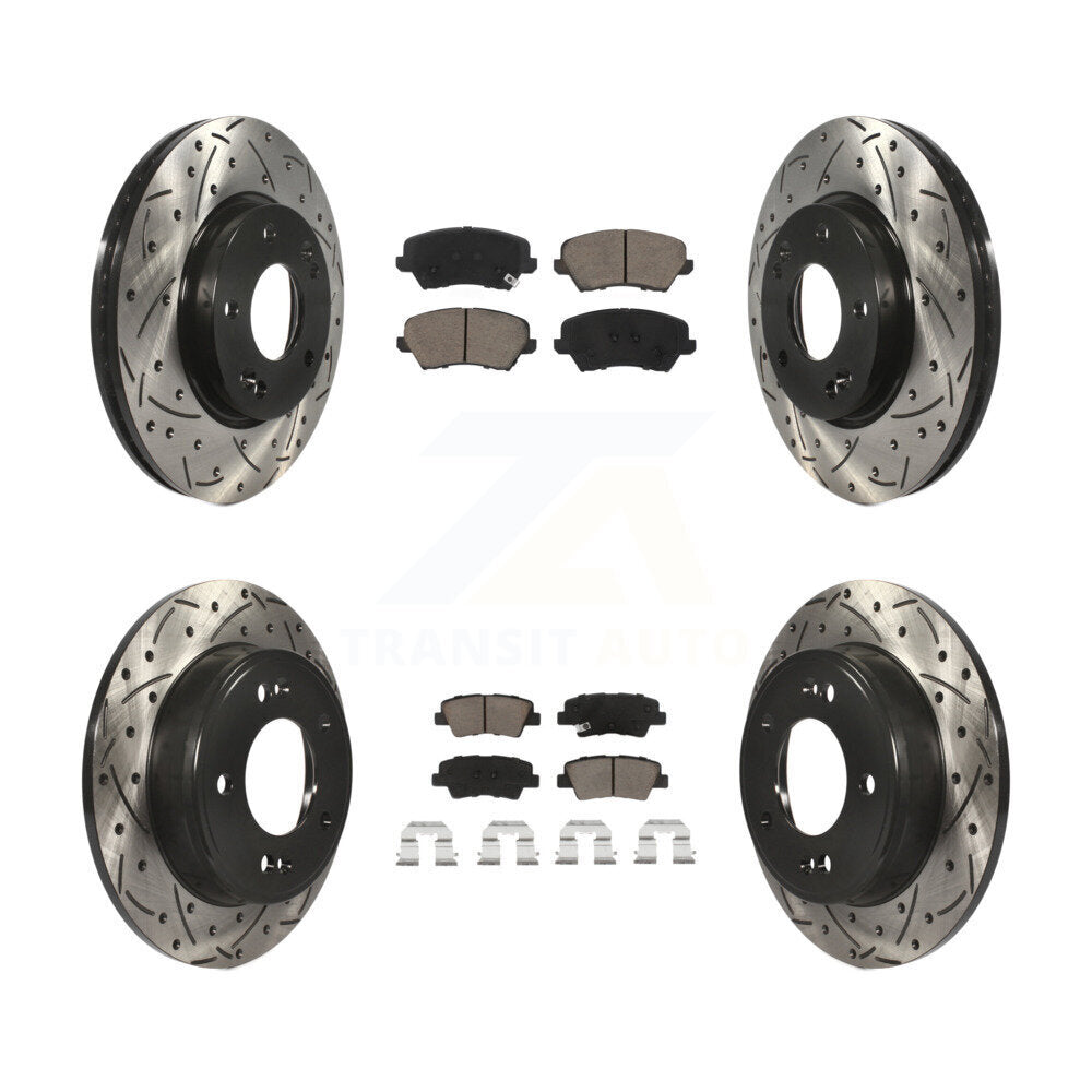 Front Rear Drill Slot Brake Rotors Ceramic Pad Kit For Kia Forte Hyundai Elantra