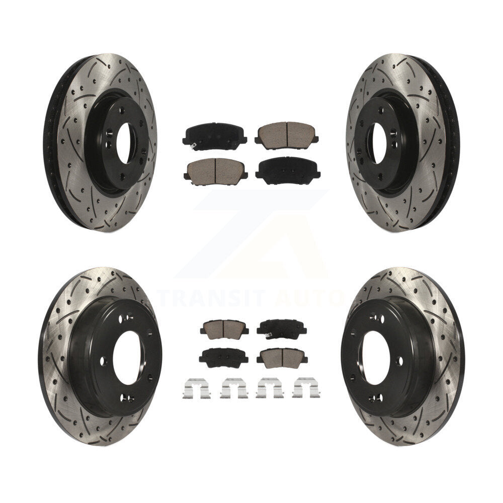 Front Rear Drilled Slot Disc Brake Rotor Ceramic Pad Kit For Kia Forte Forte5 SX
