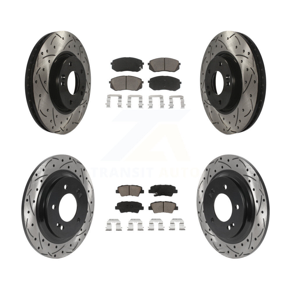 Front Rear Coated Drilled Slot Disc Brake Rotors Ceramic Pad Kit For Kia Soul EV