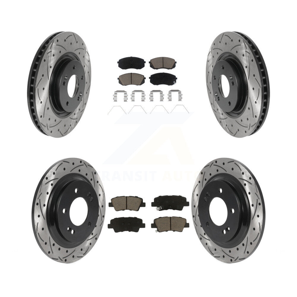 Front Rear Coated Drilled Slot Disc Brake Rotor & Ceramic Pad Kit For Kia Optima
