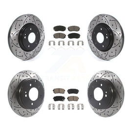 Front Rear Coated Drilled Slot Disc Brake Rotor & Ceramic Pad Kit For Kia Optima