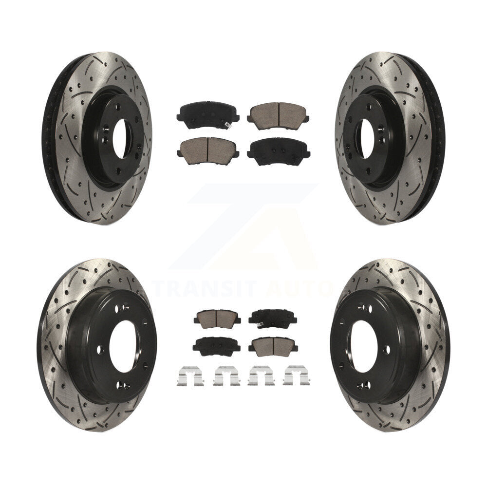 [Front+Rear] 2017 Kia Forte Koup SX Performance Drilled & Slotted Brake Rotor & Ceramic Pads Kit For Max Braking
