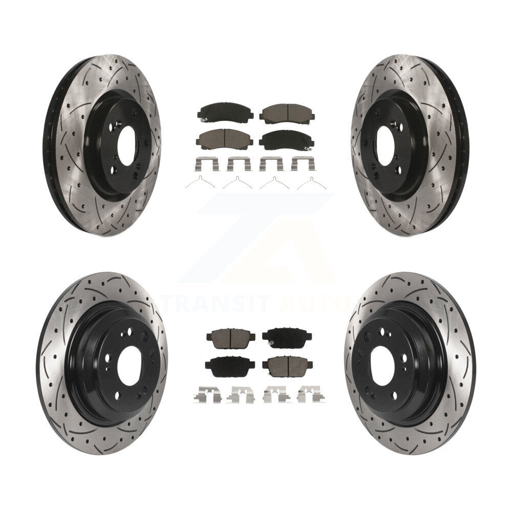 [Front+Rear] 2009-2014 Acura TL Performance Drilled & Slotted Brake Rotor & Ceramic Pads Kit For Max Braking
