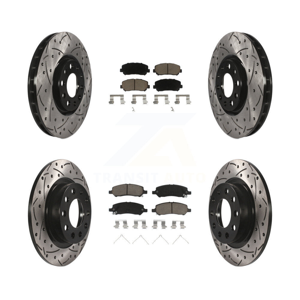[Front+Rear] 2013-2016 Dodge Dart Performance Drilled & Slotted Brake Rotor & Ceramic Pads Kit For Max Braking