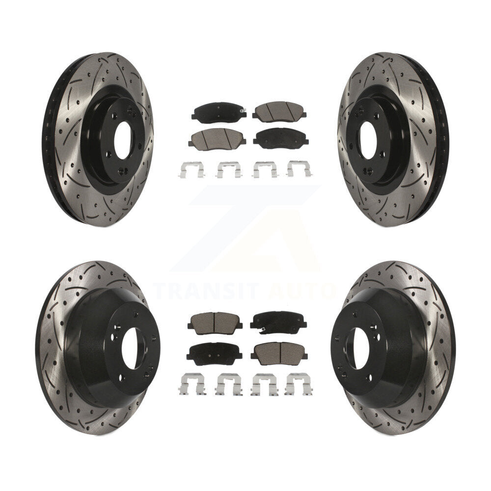 Front Rear Drilled Slot Brake Rotor Ceramic Pad Kit For Hyundai Santa Fe XL 3.3L