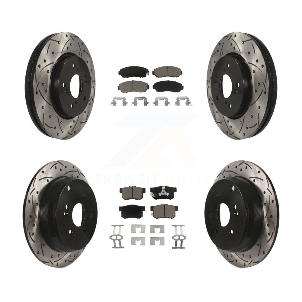 Front Rear Drill Slot Disc Brake Rotors Ceramic Pad Kit For Honda CR-V Acura RDX