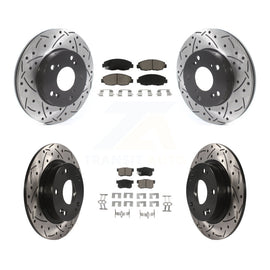 Front Rear Coated Drilled Slot Disc Brake Rotors Ceramic Pad Kit For Honda Civic