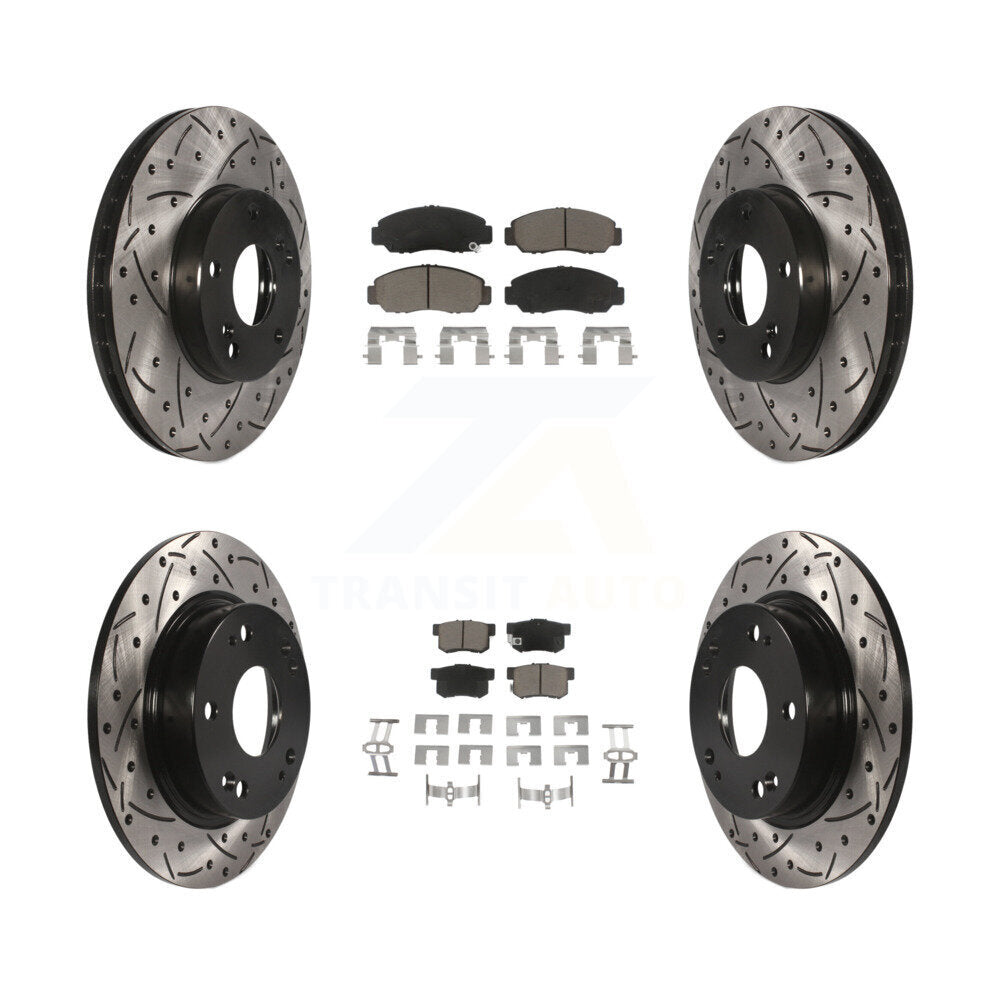 Front Rear Coated Drilled Slotted Disc Brake Rotor Ceramic Pad Kit For Acura CSX