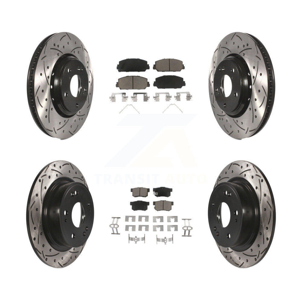 [Front+Rear] 2017-2022 Acura ILX Performance Drilled & Slotted Brake Rotor & Ceramic Pads Kit For Max Braking