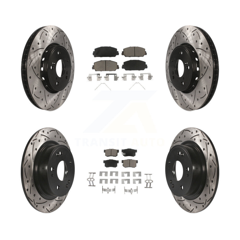 [Front+Rear] 2016 Acura ILX Performance Drilled & Slotted Brake Rotor & Ceramic Pads Kit For Max Braking
