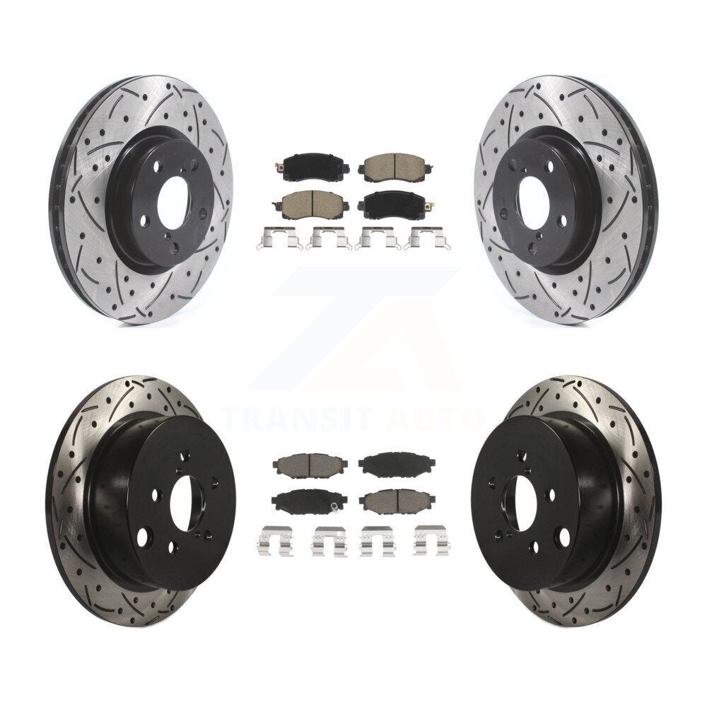 Front Rear Coated Drill Slot Disc Brake Rotor Ceramic Pad Kit For Subaru Impreza