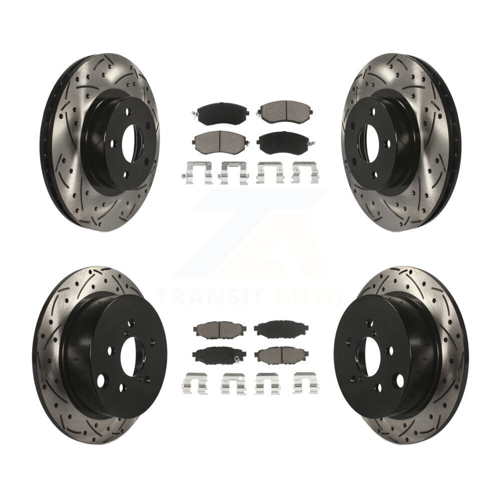 Front Rear Coated Drill Slot Disc Brake Rotor Ceramic Pad Kit For Subaru Impreza
