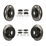 Front Rear Coated Drill Slot Disc Brake Rotor Ceramic Pad Kit For Subaru Impreza