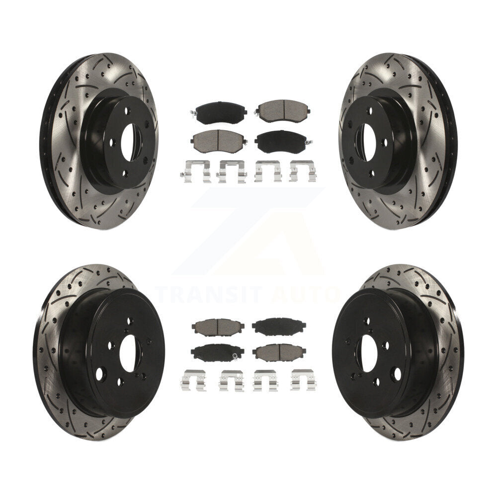 Front Rear Coated Drill Slot Disc Brake Rotor Ceramic Pad Kit For Subaru Impreza