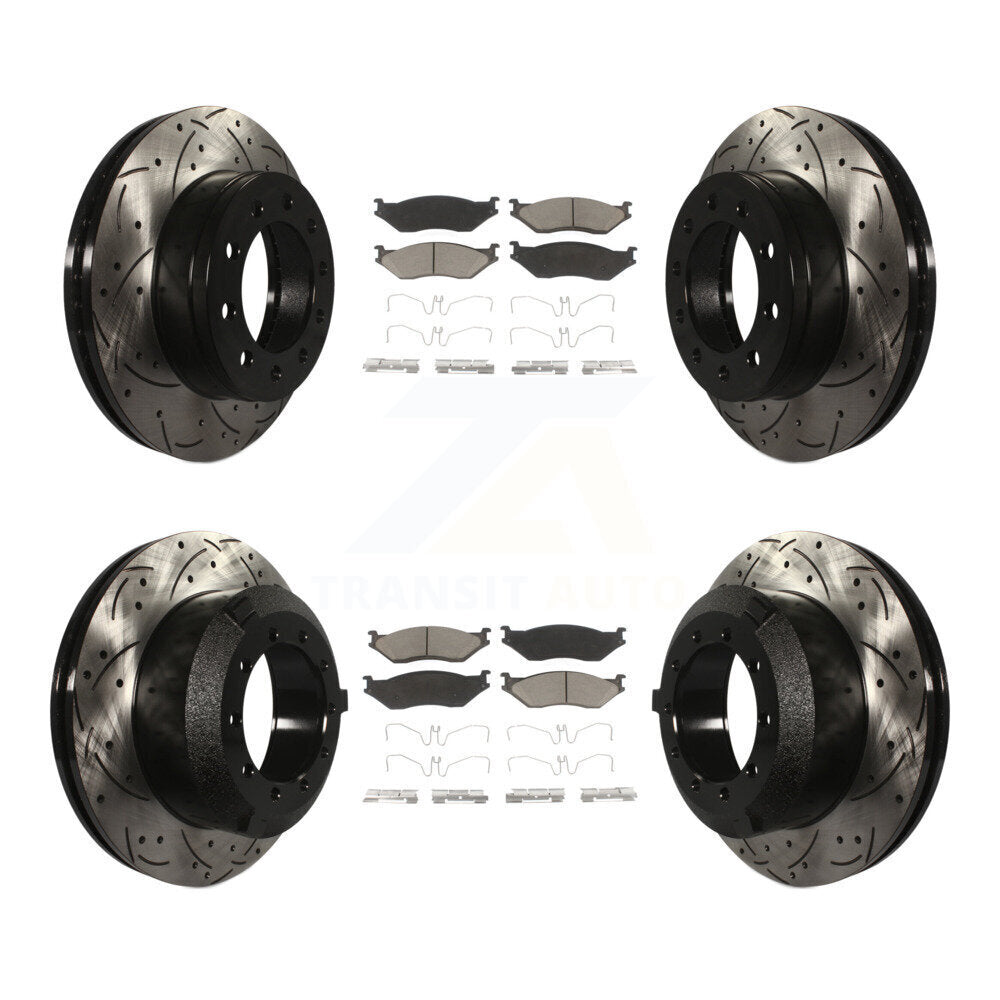 Front Rear Drill Slot Disc Brake Rotor Ceramic Pad Kit For Ford F-450 Super Duty