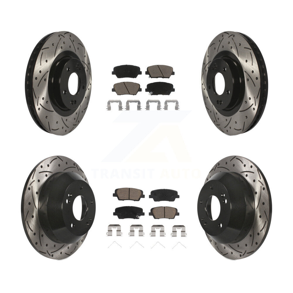 Front Rear Drill Slot Brake Rotors Ceramic Pad Kit For Kia Sorento Hyundai Santa