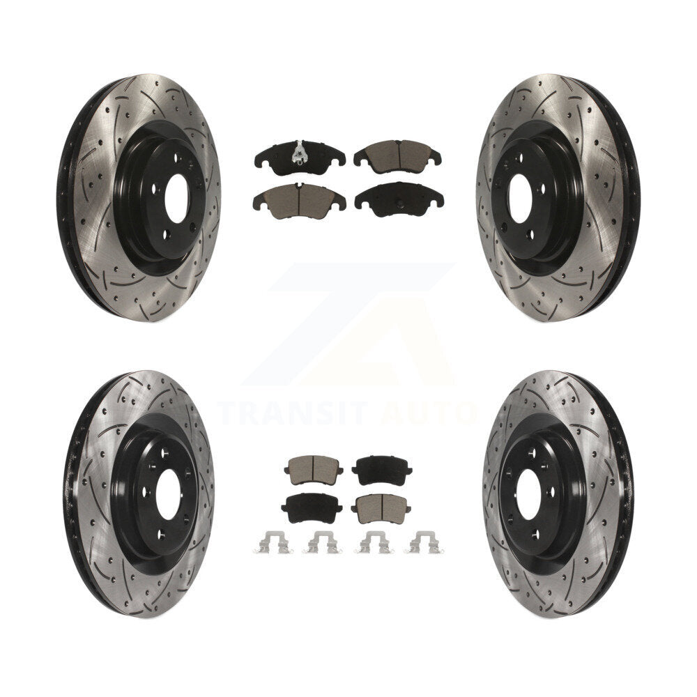 Front Rear Coated Drilled Slot Disc Brake Rotor & Ceramic Pad Kit For Audi Q5 S5