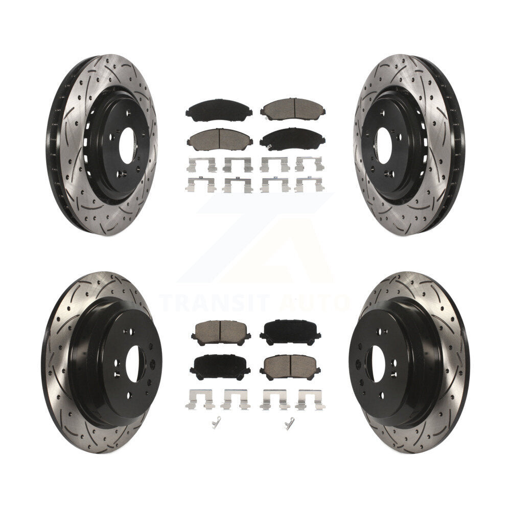 [Front+Rear] 2014-2016 Acura MDX Performance Drilled & Slotted Brake Rotor & Ceramic Pads Kit For Max Braking