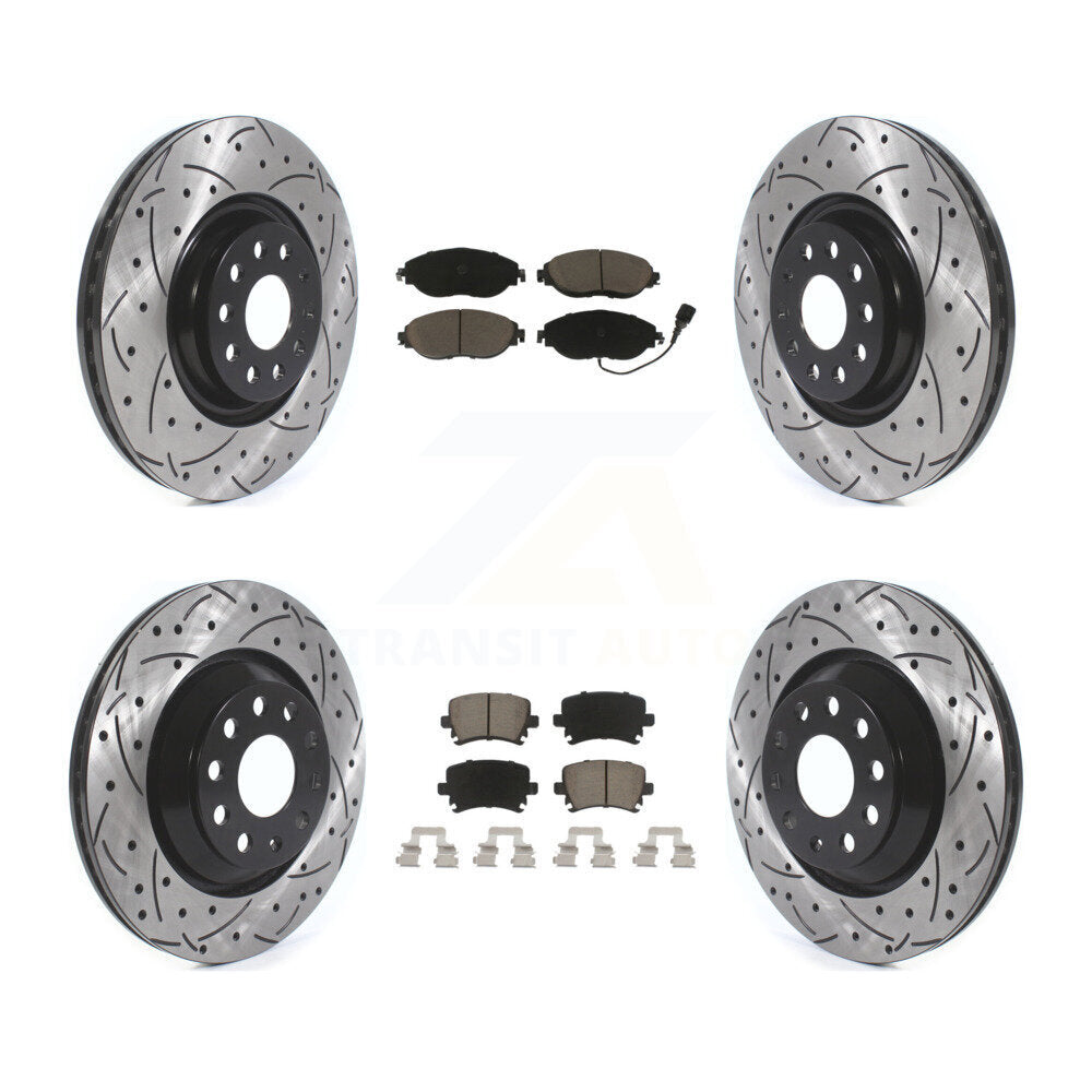 Front Rear Coated Drill Slot Disc Brake Rotor Ceramic Pad Kit For Volkswagen GTI