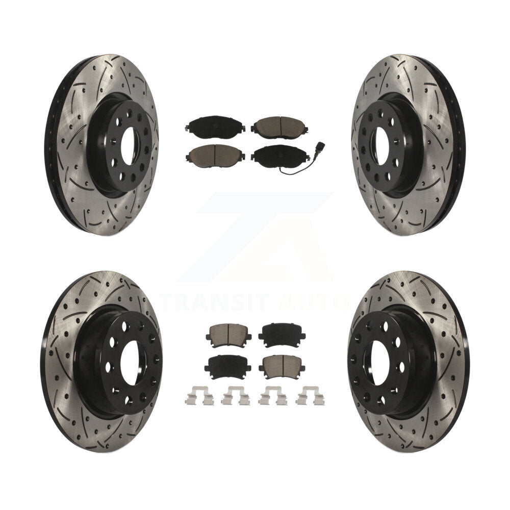Front Rear Coated Drill Slot Disc Brake Rotor Ceramic Pad Kit For Volkswagen GTI