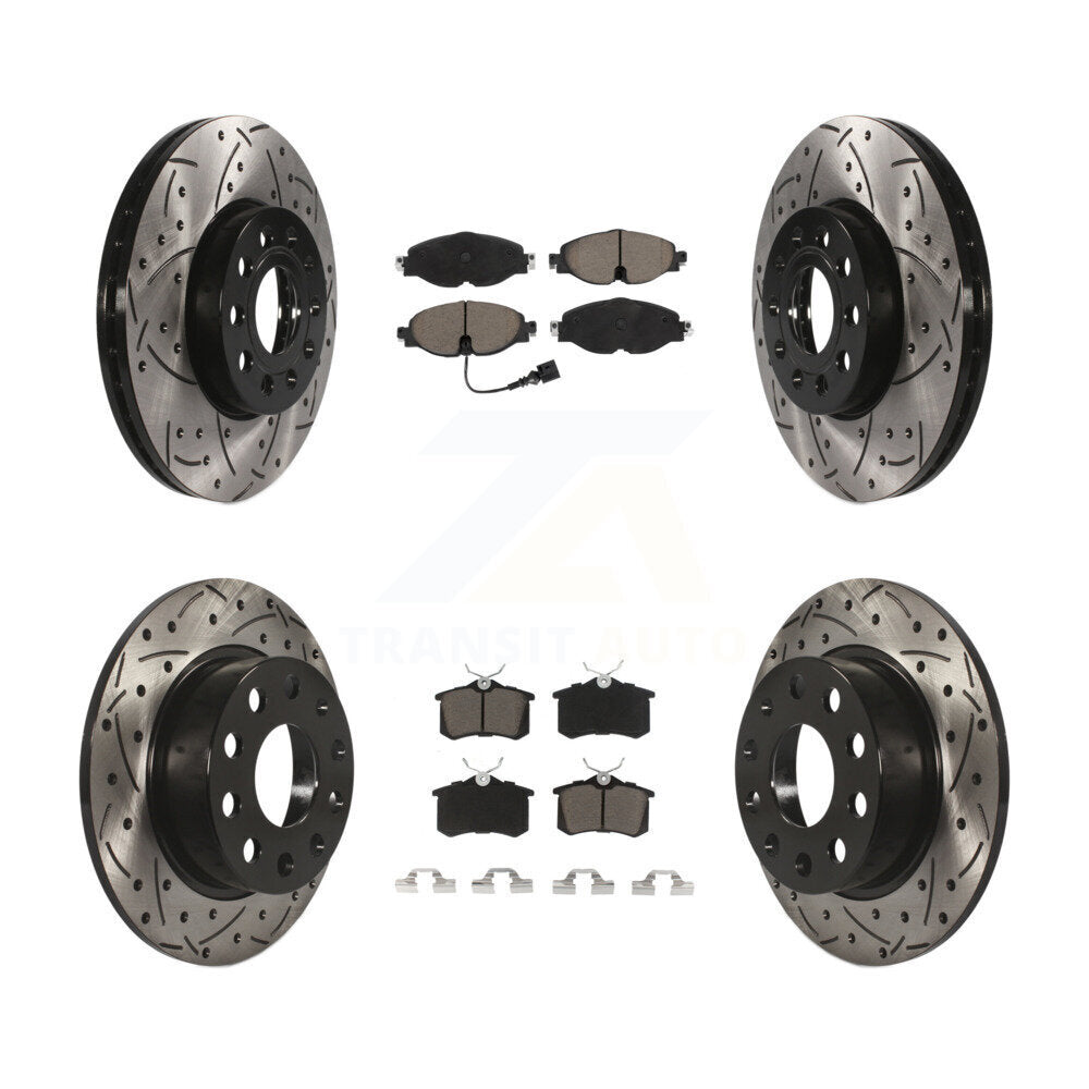 Front Rear Drill Slot Brake Rotor Ceramic Pad Kit For Volkswagen Golf SportWagen