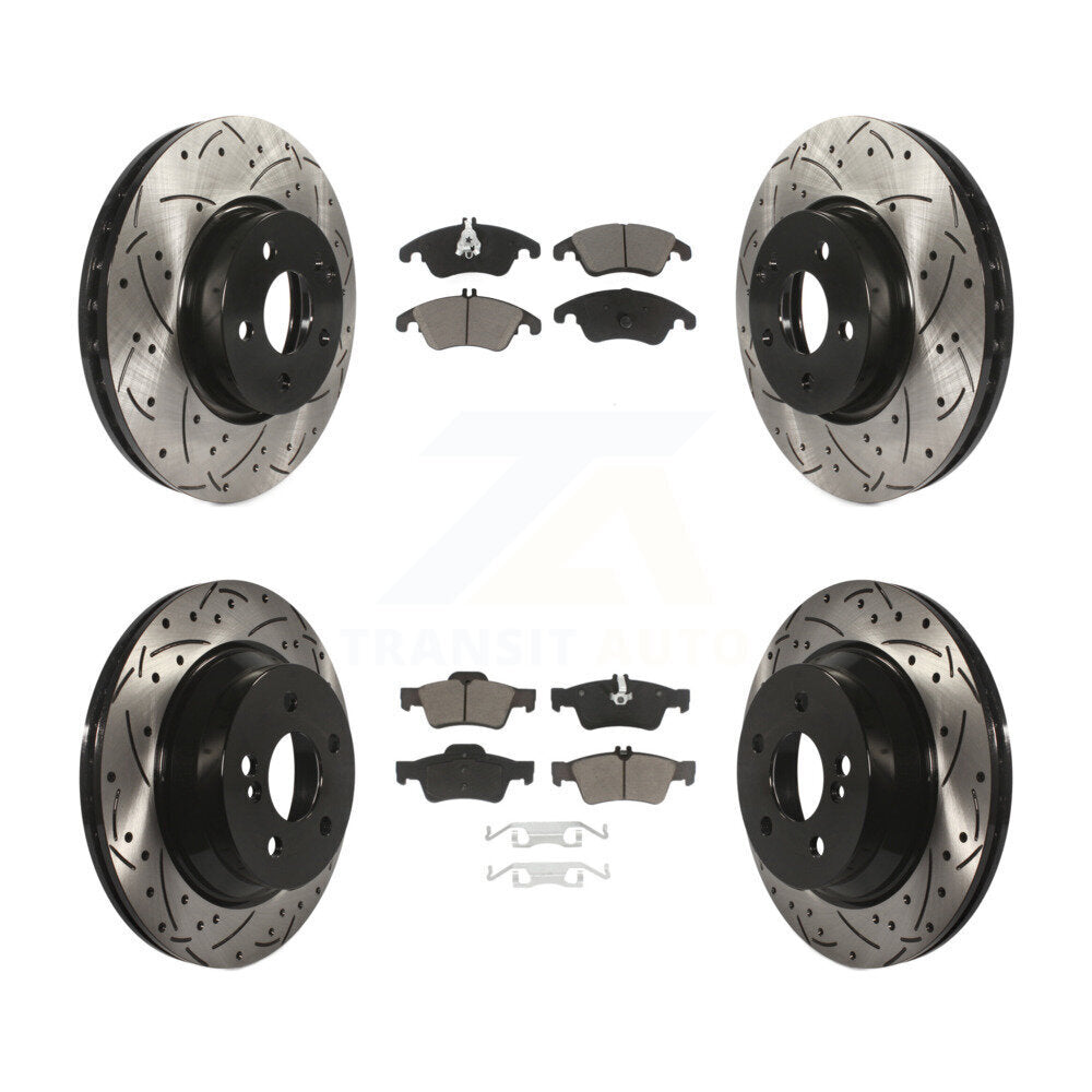 Front Rear Drilled Slot Brake Rotors Ceramic Pad Kit For Mercedes-Benz E350 E400