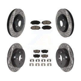 Front Rear Coated Drilled Slot Disc Brake Rotor Ceramic Pad Kit For Toyota Camry