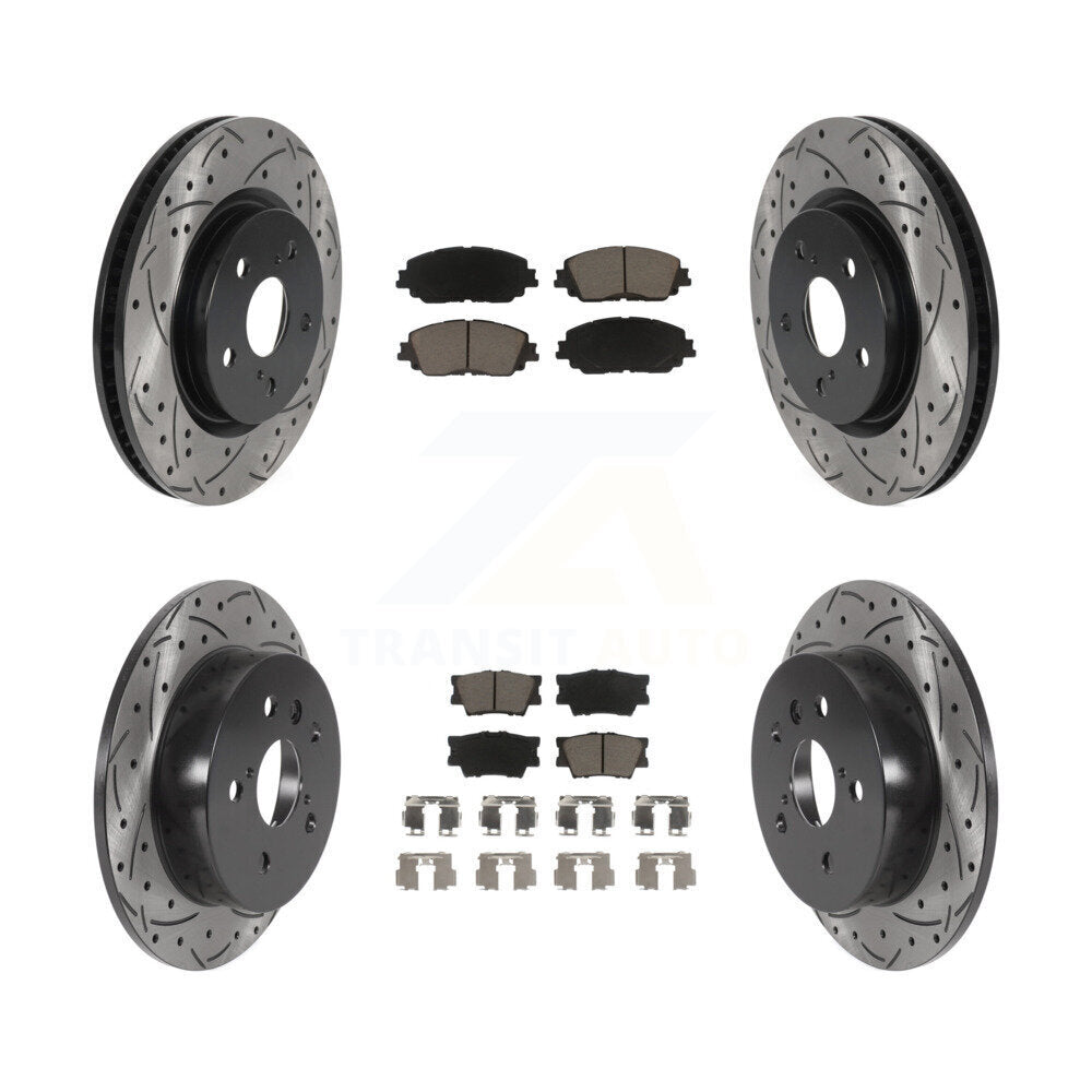 Front Rear Coated Drilled Slot Disc Brake Rotor Ceramic Pad Kit For Toyota Camry