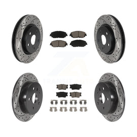 Front Rear Coated Drilled Slot Disc Brake Rotor Ceramic Pad Kit For Toyota Camry