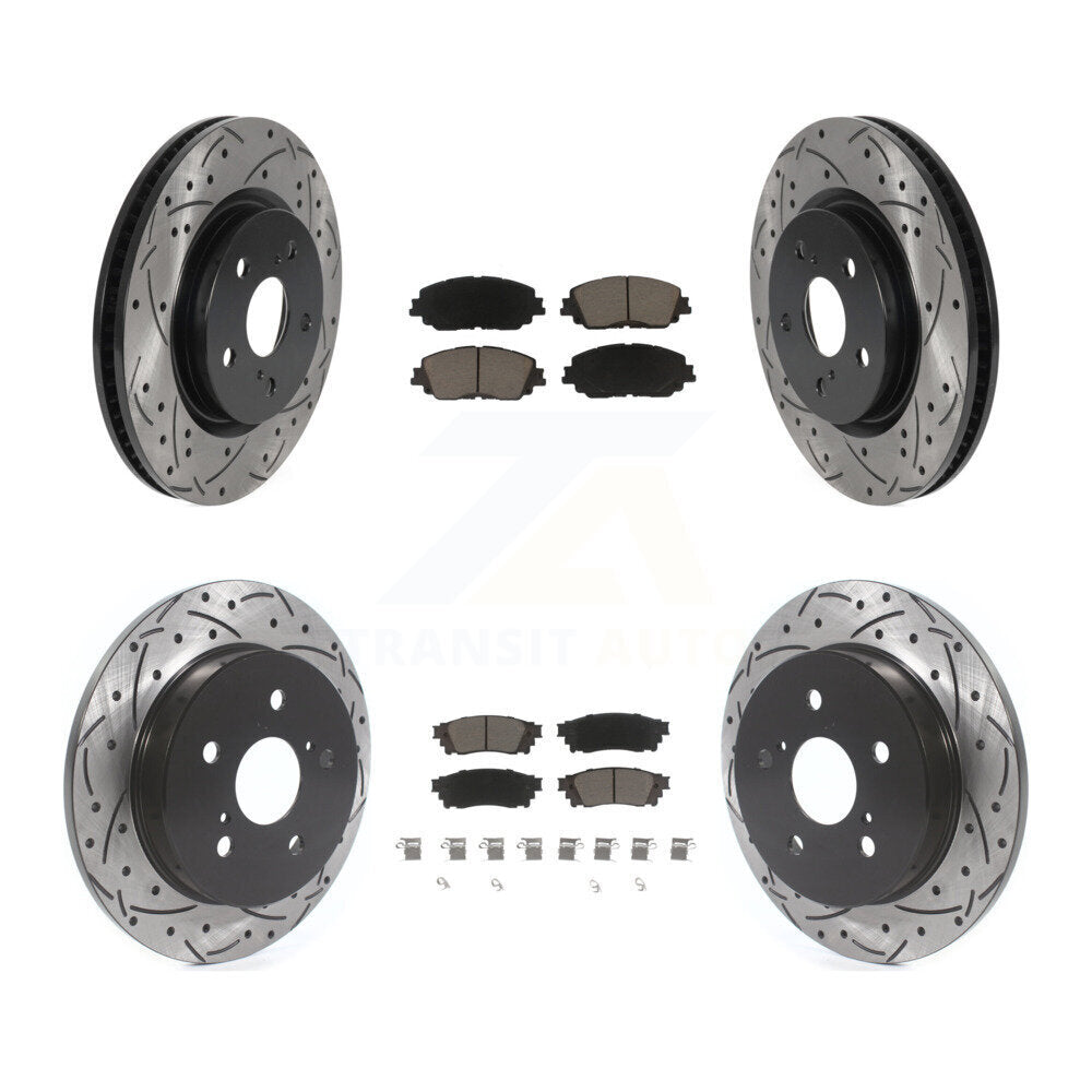Front Rear Drilled Slot Brake Rotors Ceramic Pad Kit For Toyota Camry RAV4 Lexus