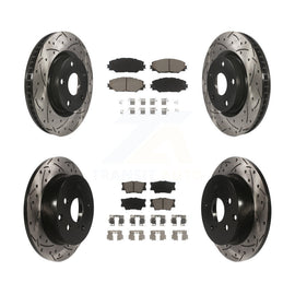 Front Rear Coated Drilled Slot Disc Brake Rotors Ceramic Pad Kit For Toyota RAV4