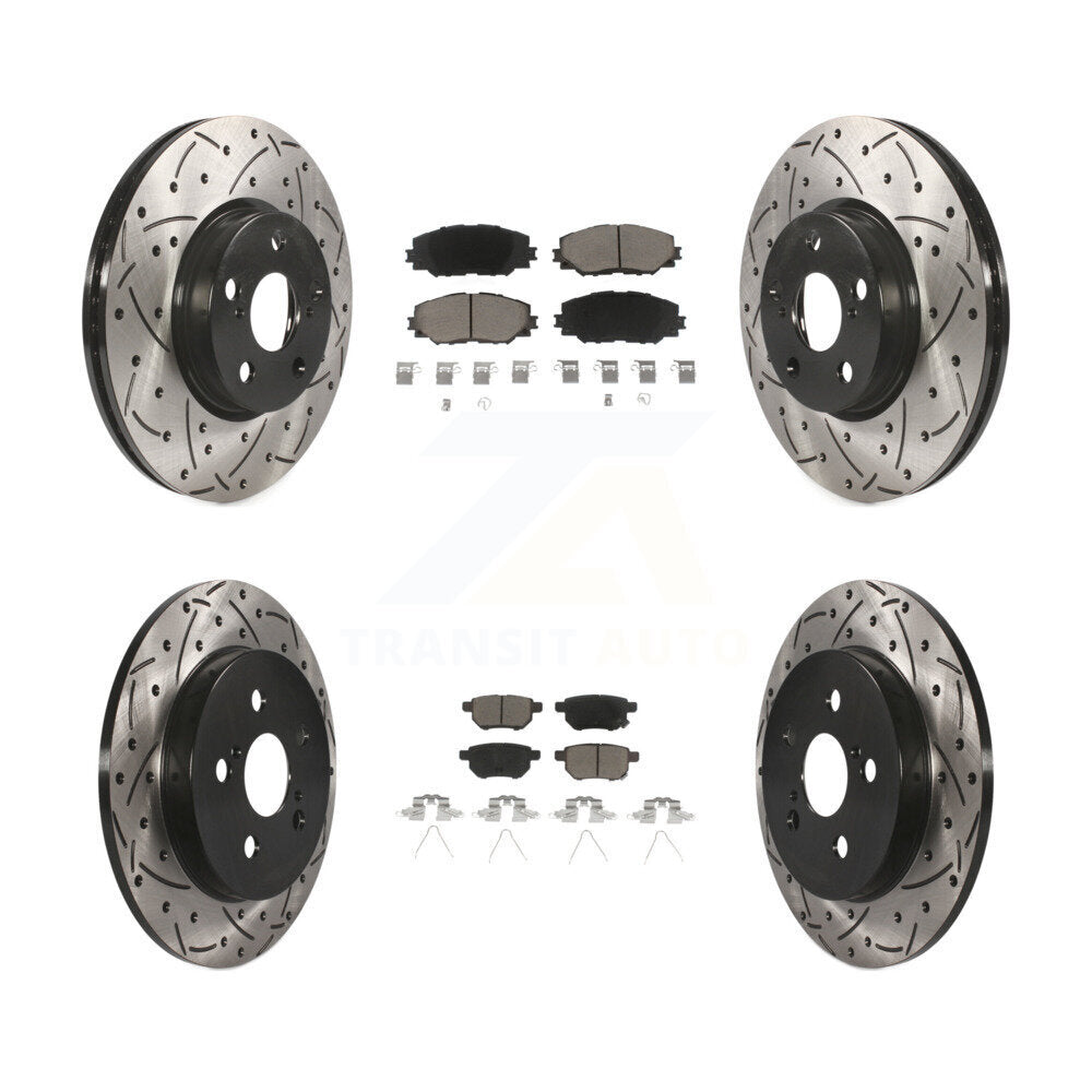 Front Rear Drill Slot Brake Rotor Ceramic Pad Kit For Toyota Corolla Matrix Vibe