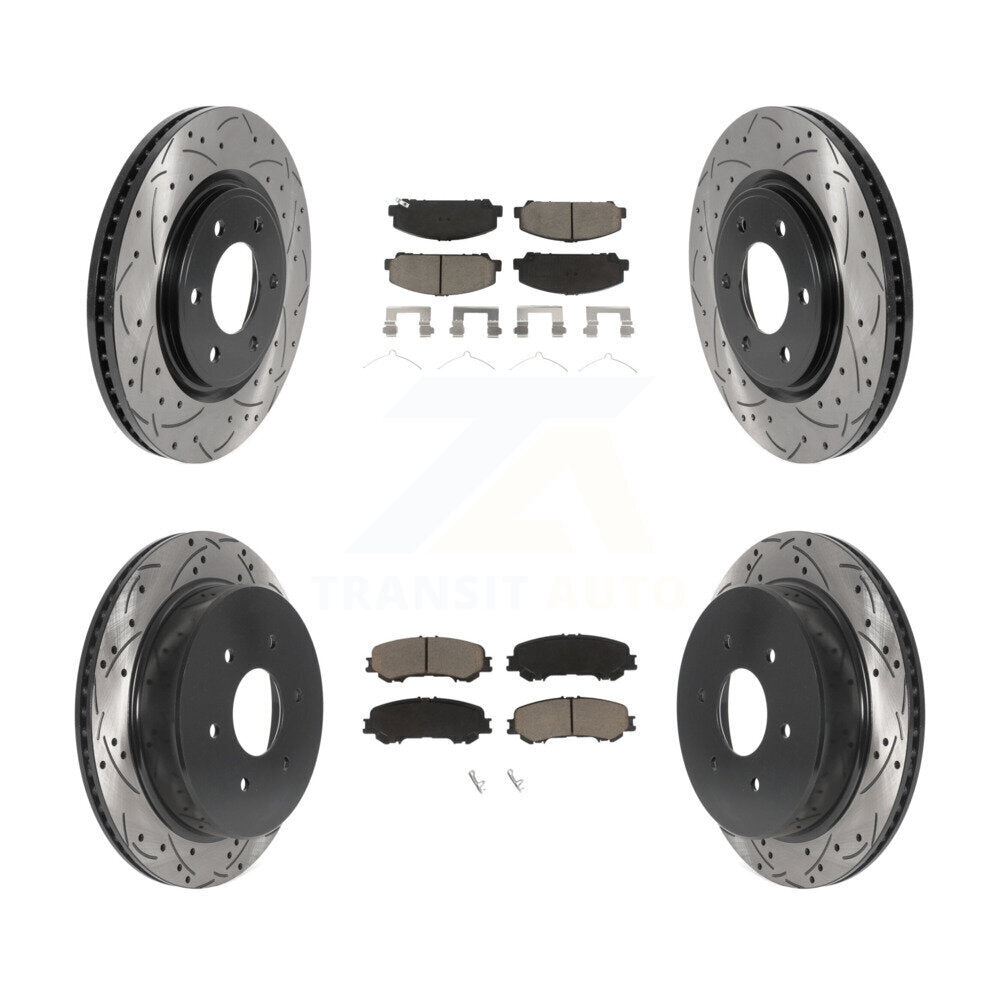[Front+Rear] 2017-2023 Nissan TITAN Performance Drilled & Slotted Brake Rotor & Ceramic Pads Kit For Max Braking